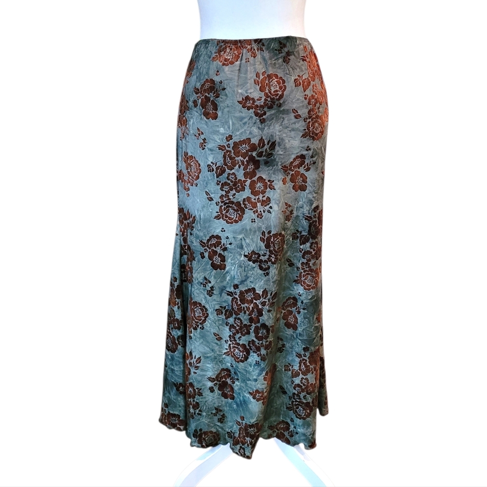Cider Crushed Velvet Floral Maxi Skirt in Blue and Brown XL